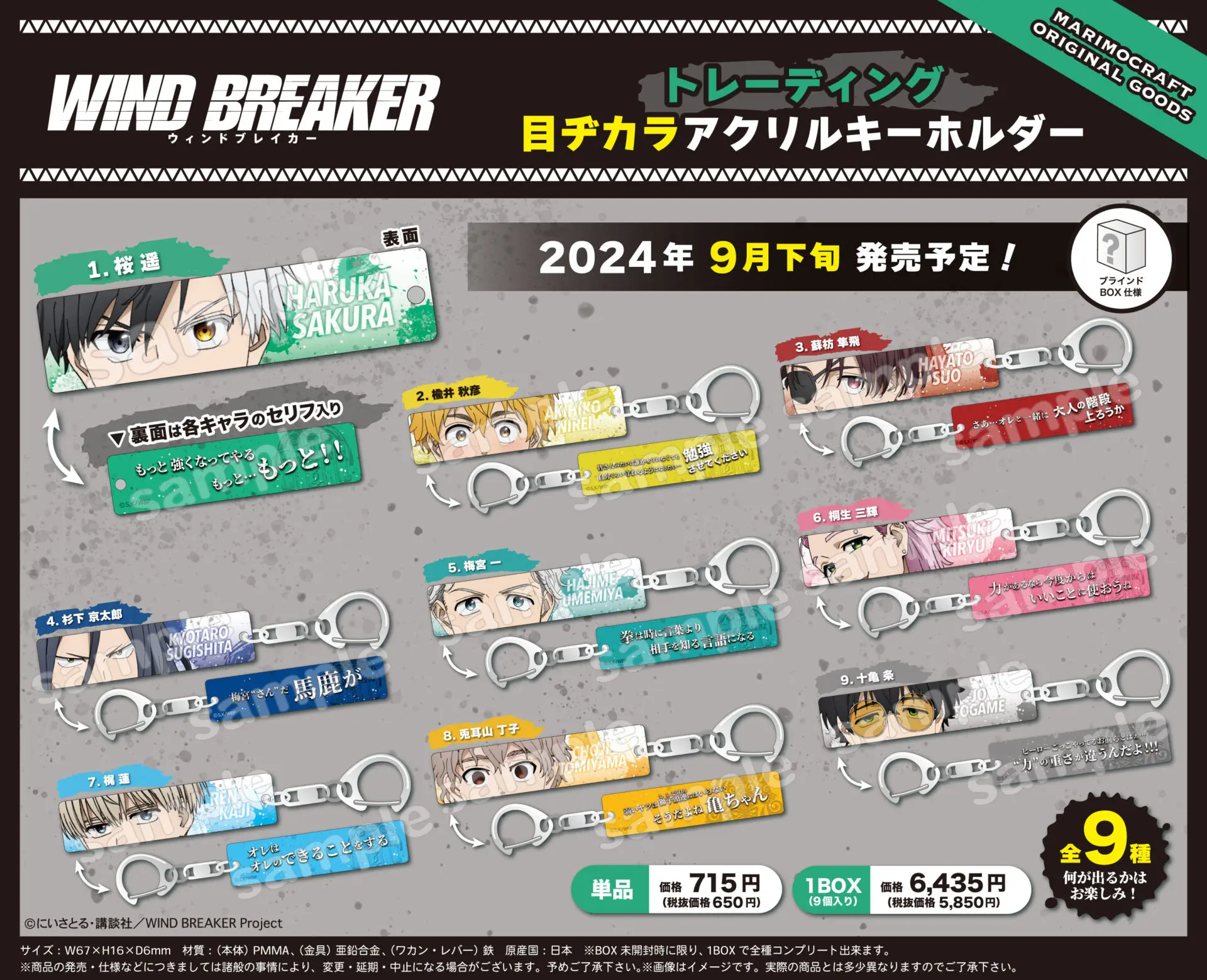 WIND BREAKER』目ヂカラ炸裂のアクリルキーホルダーが2024年9月