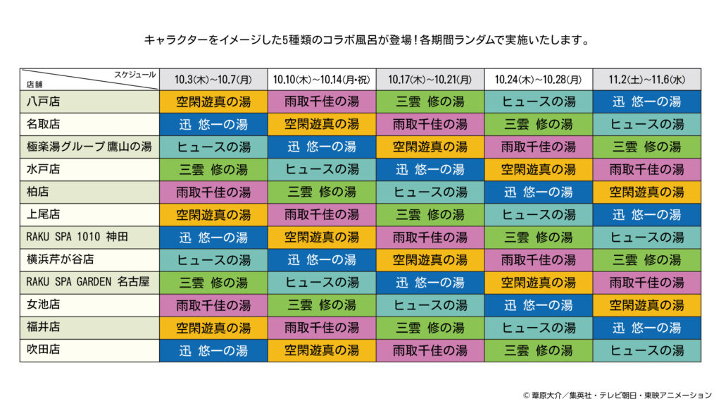 コラボ風呂開催スケジュール