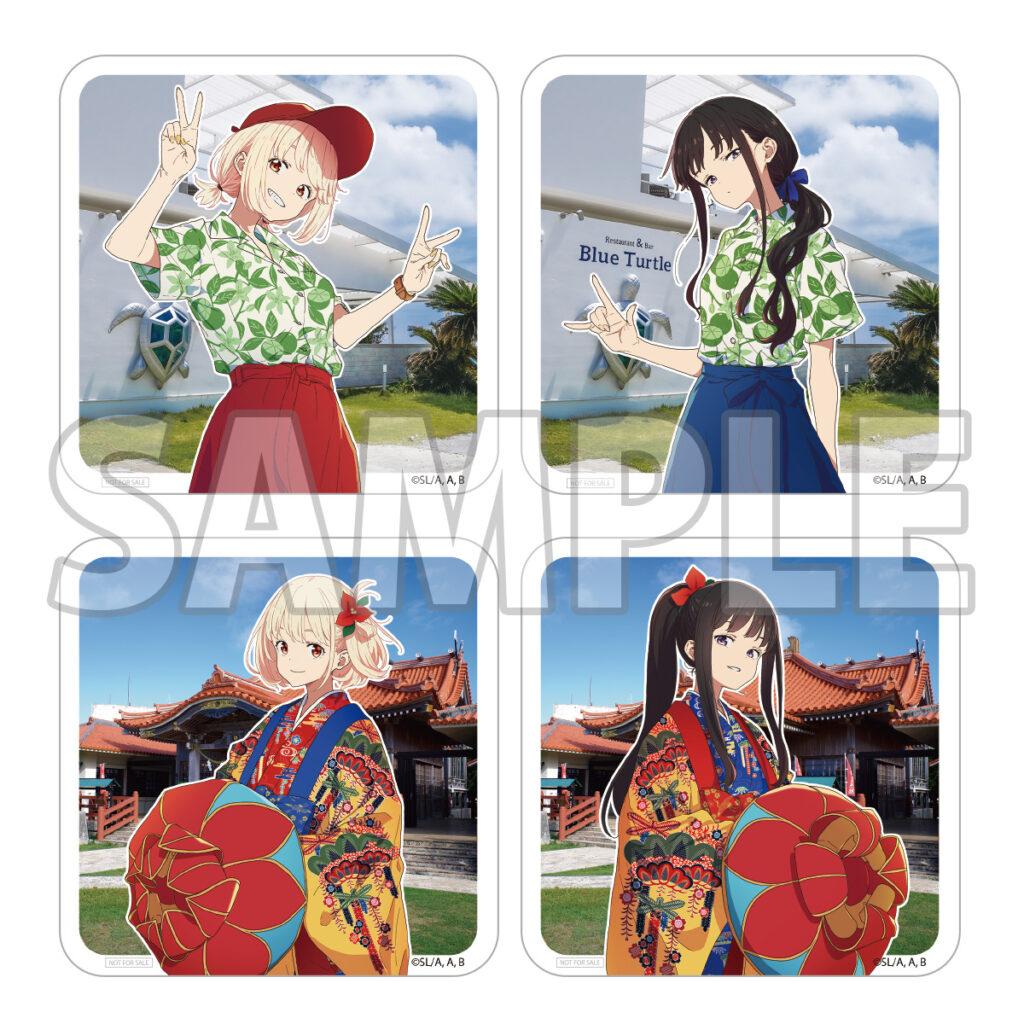 Full-sized character coasters (4 designs, distributed randomly).