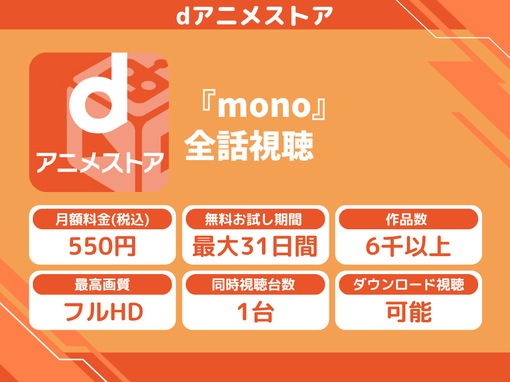 dアニメストアで『mono』のアニメ全話視聴