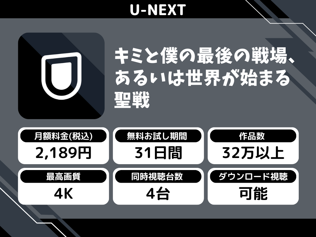 U-NEXTで『キミと僕の最後の戦場、あるいは世界が始まる聖戦』のアニメ全話視聴