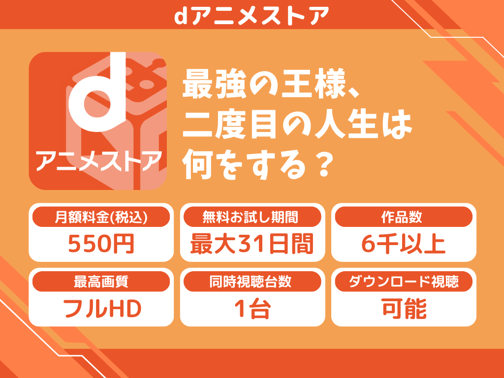 dアニメストアで『最強の王様、二度目の人生は何をする?』のアニメ全話視聴
