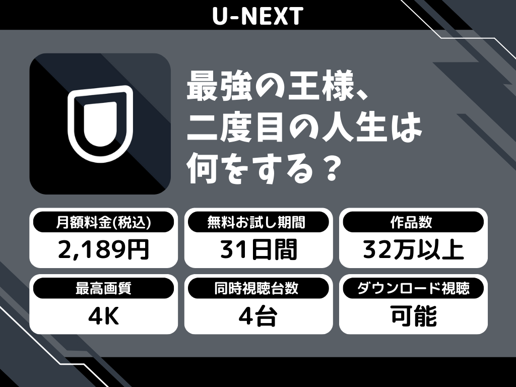 U-NEXTで『最強の王様、二度目の人生は何をする?』のアニメ全話視聴